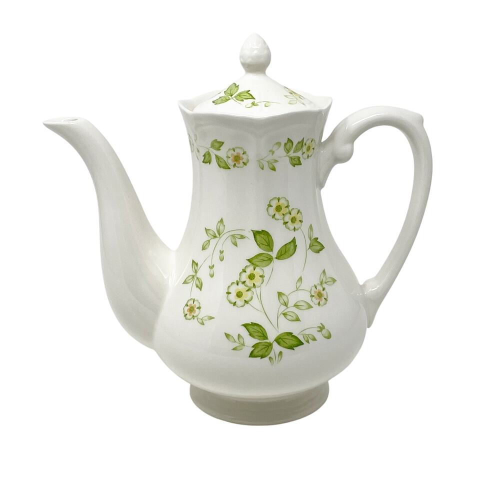 Vintage Ironstone Petite Flora Tea pot w Lid Green Flowers #4009 Made in Japan